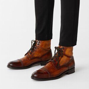 Magnanni Brown Leather Men’s Ankle Cap Toe Dress  Lace-Up Boots Size 13M